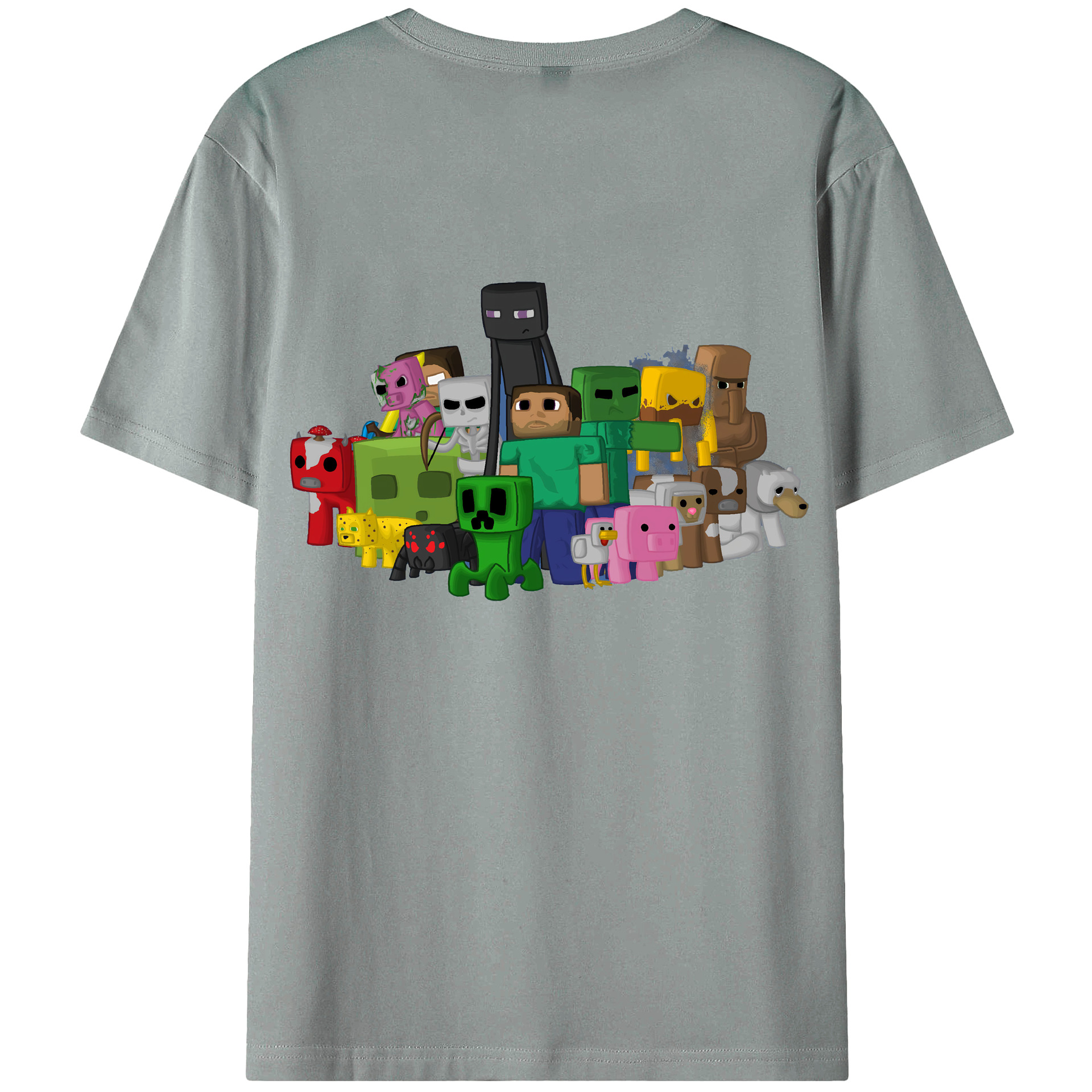 （画像用） マインクラフト ブロックの世界 Minecraft MC Block world 綿100％ メンズ半袖Tシャツ（バックプリント） 通気性
